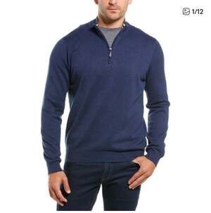 J McLaughlin Men's Navy Blue 1/4 Zip Mock Neck Cotton Pullover Tate Sweater M